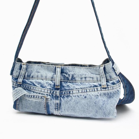 ZARA PATCHWORK DENIM SHOULDER BAG - Picture 4 of 7